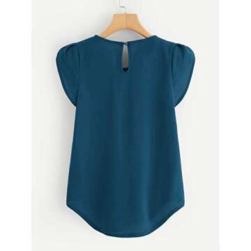 Milumia Womens Casual Round Neck Basic Pleated Top Shirt Curved Keyhole Back Blouse (Blue, Large, Ca...