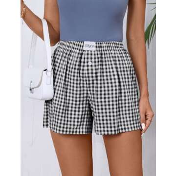 LOMON Womens Boxer Shorts Casual Summer Cotton Pajama Lounge Sleep Pj Gingham Plaid Shorts Y2K Beach...