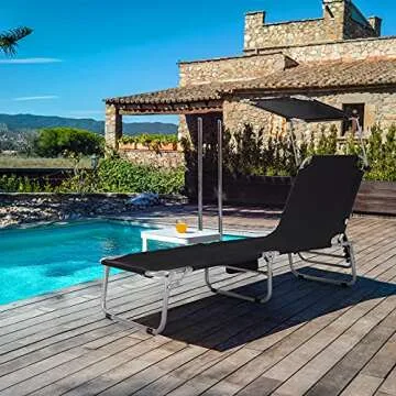 Giantex Outdoor Folding Chaise Lounge with Canopy Shade