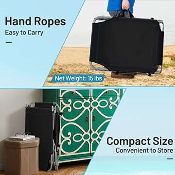 Giantex Outdoor Folding Chaise Lounge, Portable Tanning Chair with 5 Adjustable Positions, 360° Canopy Shade, Side Storage Pocket, Patio Lounge Chair for Beach, Lawn Sunbathing Chair (2, Black)