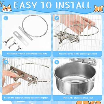 8 Pcs Dog Crate Water Bowl Stainless Steel Kennel Bowls Bulk Hanging Cage Dog Bowls with Clamp Holder Non Spill Pet Food Bowl Metal Feeder for Cat Dog Bird (4.72 x 1.97 Inch)