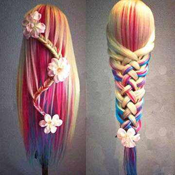 Beauty Star 29" Colorful Mannequin Head with 100% Syntheic Hair, Doll Head for Hair Styling and Brai...