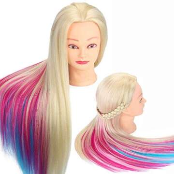 Beauty Star 29" Colorful Mannequin Head with 100% Syntheic Hair, Doll Head for Hair Styling and Braiding Practice, Professional Bride Cosmetology Training Manikin Head with Clamp Stand Updo Kit