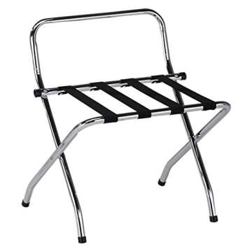 Chrome & Black Metal Foldable High Back Luggage Rack