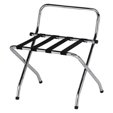 Chrome & Black Metal Foldable High Back Luggage Rack