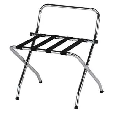Chrome & Black Metal Foldable High Back Luggage Rack