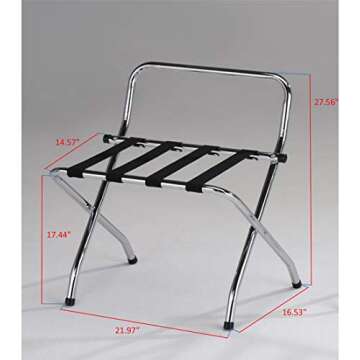 Chrome & Black Metal Foldable High Back Luggage Rack