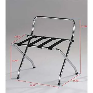 Chrome & Black Metal Foldable High Back Luggage Rack