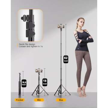 EMART 62’’ Cell Phone Tripod Stand for iPhone, Adjustable Floor Cellphone Tri Pod Holder with Re...