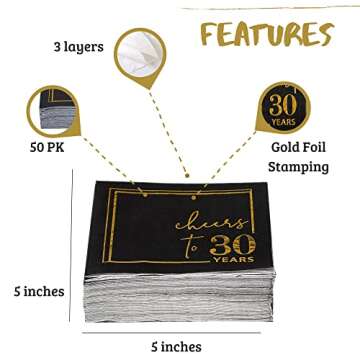 Elegant Cheers to Years Cocktail Napkins 50 PK