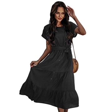 Stylish Comeon Women's Casual Ruffle Midi Dress with Belt - Perfect Summer Wear