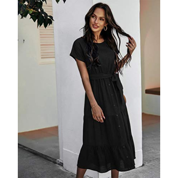 Comeon Women's Casual Ruffle Midi Dress with Belt Summer Fashion