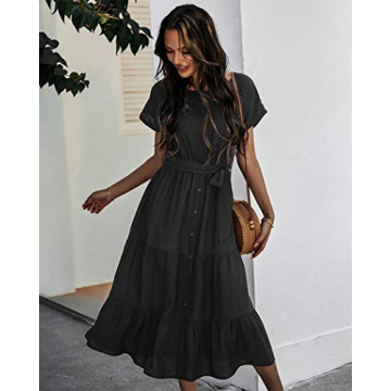 Comeon Women's Casual Ruffle Midi Dress with Belt Summer Fashion