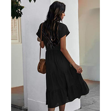 Comeon Women's Casual Ruffle Midi Dress with Belt Summer Fashion