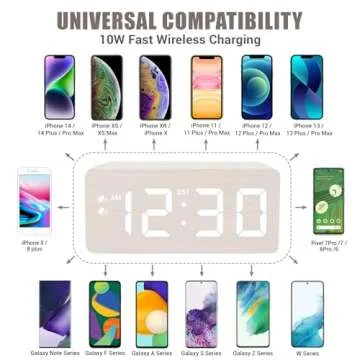 URAYCO Wooden Alarm Clock with Wireless Charger and USB Ports