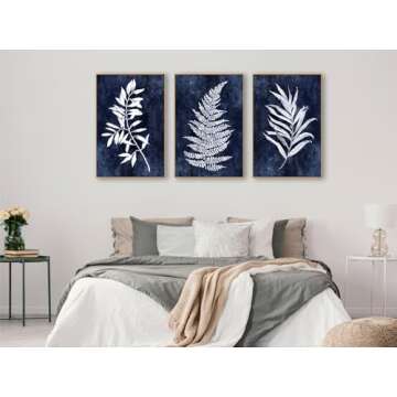 Large Framed Canvas Wall Art - Natural Float Framed Rustic White Leaf Pictures Wall Art Prints for L...