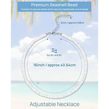 Wowshow Shell Necklace, Puka Shell Necklace for Men Women Smooth Seashell Choker Summer Beach Surfer Jewelry 14 Inches