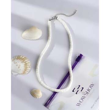 Wowshow Shell Necklace, Puka Shell Necklace for Men Women Smooth Seashell Choker Summer Beach Surfer Jewelry 14 Inches