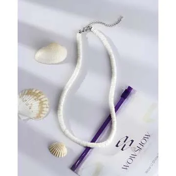 Wowshow Shell Necklace, Puka Shell Necklace for Men Women Smooth Seashell Choker Summer Beach Surfer Jewelry 14 Inches