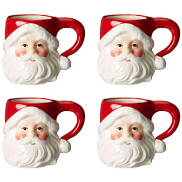 Christmas Ceramic Classic Santa Heads Beverage Drinking Mugs, Red & White, Set of 4, Medium, 5.5" x ...