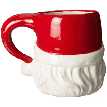 Christmas Ceramic Classic Santa Heads Beverage Drinking Mugs, Red & White, Set of 4, Medium, 5.5" x 3.9" x 4.1"