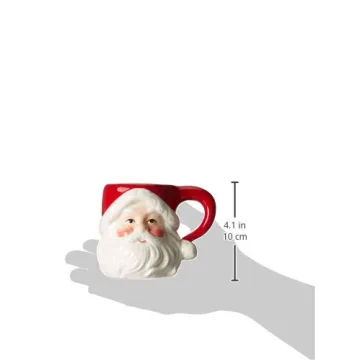 Christmas Ceramic Classic Santa Heads Beverage Drinking Mugs, Red & White, Set of 4, Medium, 5.5" x 3.9" x 4.1"