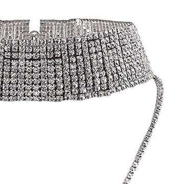 Udobuy Elegant Shiny Rhinestone Choker Chunky Statement Necklaces Long Tassel Chain Chocker Jewelry