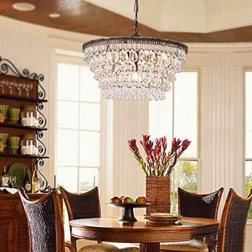 Wellmet Crystal Chandelier, 6-Light 5 Tiers Farmhouse Bronze Ceiling Lighting Fixture, Modern Foyer ...
