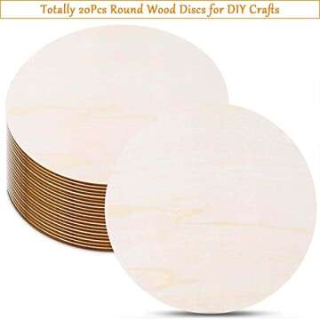 20 Pieces 12 Inch Round Wood Discs for Crafts, Audab Unfinished Wood Circles for Door Hanger and Wed...