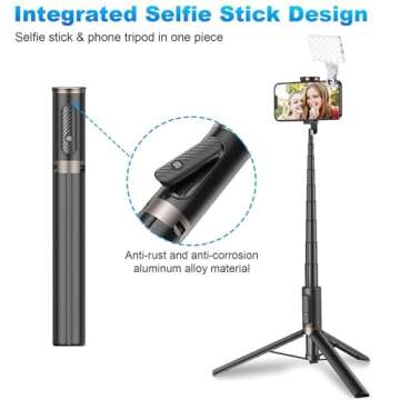 TONEOF 60" Cell Phone Tripod (Black) Bundle with 80 LED Selfie Light with Clip for Live Streaming/Re...