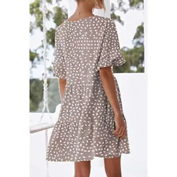 nclook Womens 2025 Summer Casual Dress Sweet Cute V Neck Mini Dress with Pocket Short Sleeve Ruffle Dress Khaki