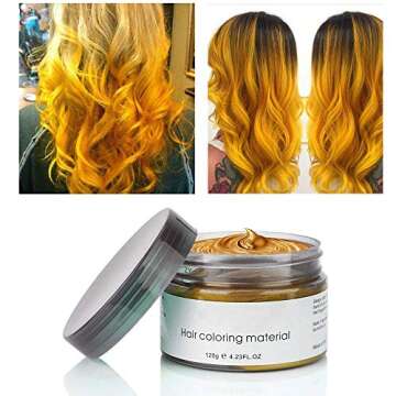 Unisex Hair Color Dye Wax Styling Cream Mud,Natural Hairstyle Pomade, Temporary Hair Dye Wax for Party, Cosplay & Halloween, 4.23 OZ, Gold