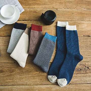 Aitfish Men's 100% Cotton Knitted Socks - Dress & Casual Crew Sock Pack of 5