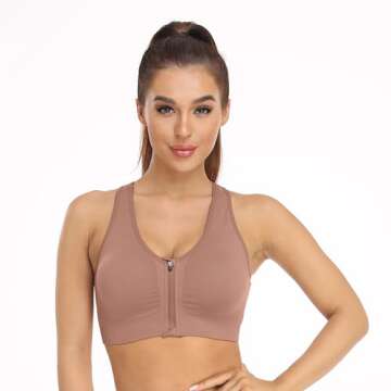 Women's Zip Front Sports Bra Wireless Post-Surgery Bra Zipper Closure Bras Padded Surgical Bra Racerback Workout Bras Yoga Sports Bras Bust Reduction Bra(Medium, 3 Pack(Black+Grey+Bean Paste))