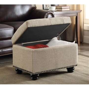 Convenience Concepts Designs4Comfort 5th Avenue Storage Ottoman 24" - Contemporary Foot Stool and Se...