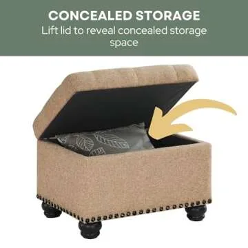 Convenience Concepts Designs4Comfort 5th Avenue Storage Ottoman 24" - Contemporary Foot Stool and Seat with Hinged Lid for Living Room, Dining Room, Office, Den, Tan Fabric