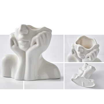 FJS Ceramic Face Flower Vase - Stylish Home Decor