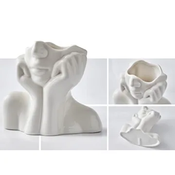 FJS Ceramic Face Flower Vase - Stylish Home Decor
