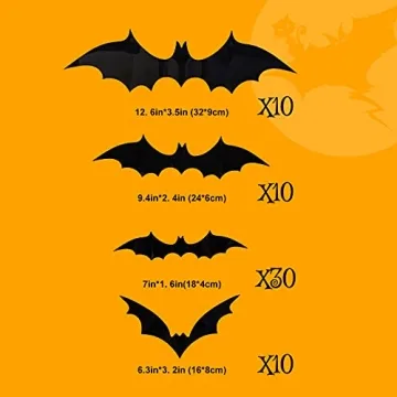 60PCS Halloween 3D Bat Wall Decal Stickers for Home Decor