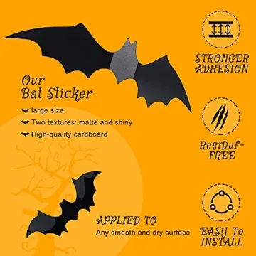 60PCS Halloween 3D Bat Wall Decal Stickers for Home Decor