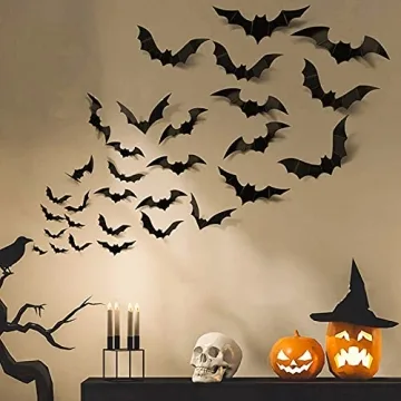 60PCS Halloween 3D Bat Wall Decal Stickers for Home Decor