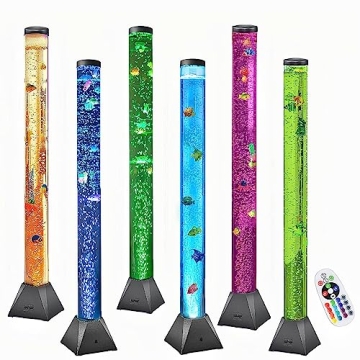 Sensory LED Bubble Tube 4FT with 10 Fish, 20 Color Remote and Tall Water Tower Tank LED Night Light ...