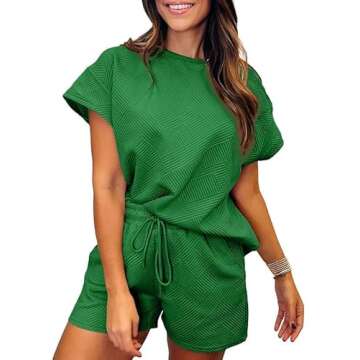 SHEWIN Women Two Piece Outfits Sweat Suit Casual Short Sleeve Summer Tops Matching Loungewear Shorts...