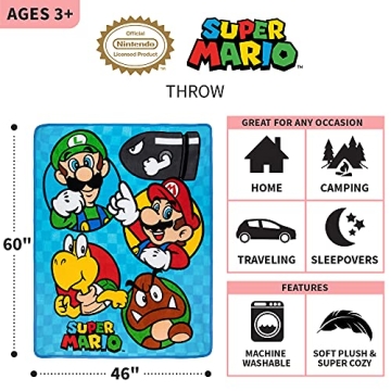 Franco Kids Super Soft Mario Throw Blanket for Children