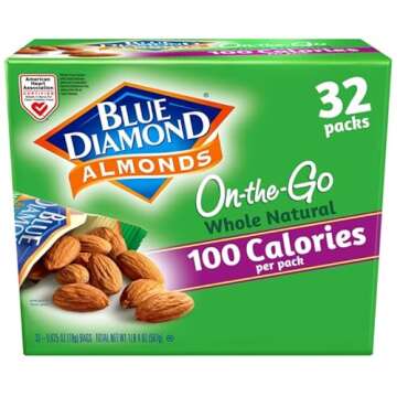 Blue Diamond Almonds Whole Natural Raw Snack Nuts, 100 Calorie Travel Bags, 32 count