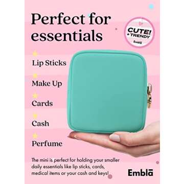 Embla Makeup Bag Travel Cosmetics Pouch and Toiletry Bag, Nylon Zipper Pouch Purse, Cute Make Up Organizer Storage Tote for Women Girls, Travel Skincare Case, Small Makeup Bags, Cotton Candy