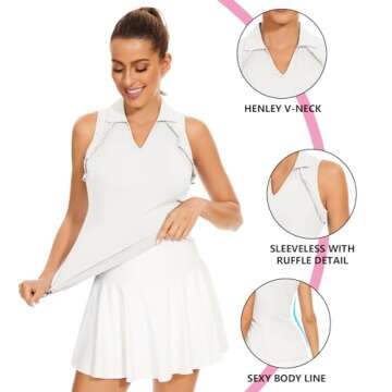 WOWENY Womens Sleeveless Golf Shirt Ruffle Polo Shirts Moisture Wicking Golf Apparel Slim Fitted Golf Tennis Tank Tops White L