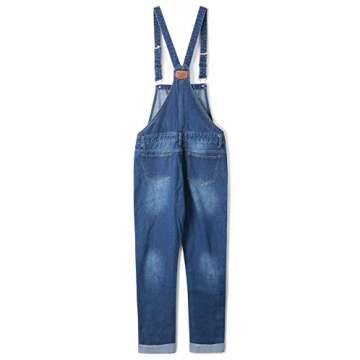 AvaCostume Women's Adjustable Strap Ripped Denim Overalls