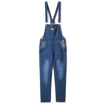 AvaCostume Women's Adjustable Strap Ripped Denim Overalls