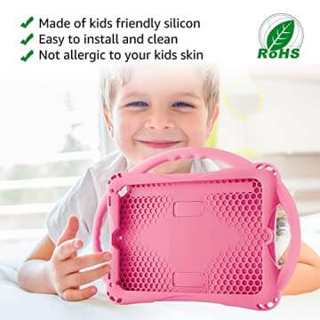 TopEsct Kids Case for iPad 6th/5th Generation, Silicone Shockproof Case for New iPad 2017/2018 9.7 inch with Tempered Glass Screen Protector and Strap, Cover for iPad Air & Air 2